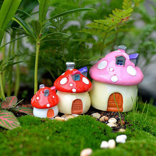 3Pcs Resin Miniatures Mushroom Statue Figurines Fairy Home Garden Decor