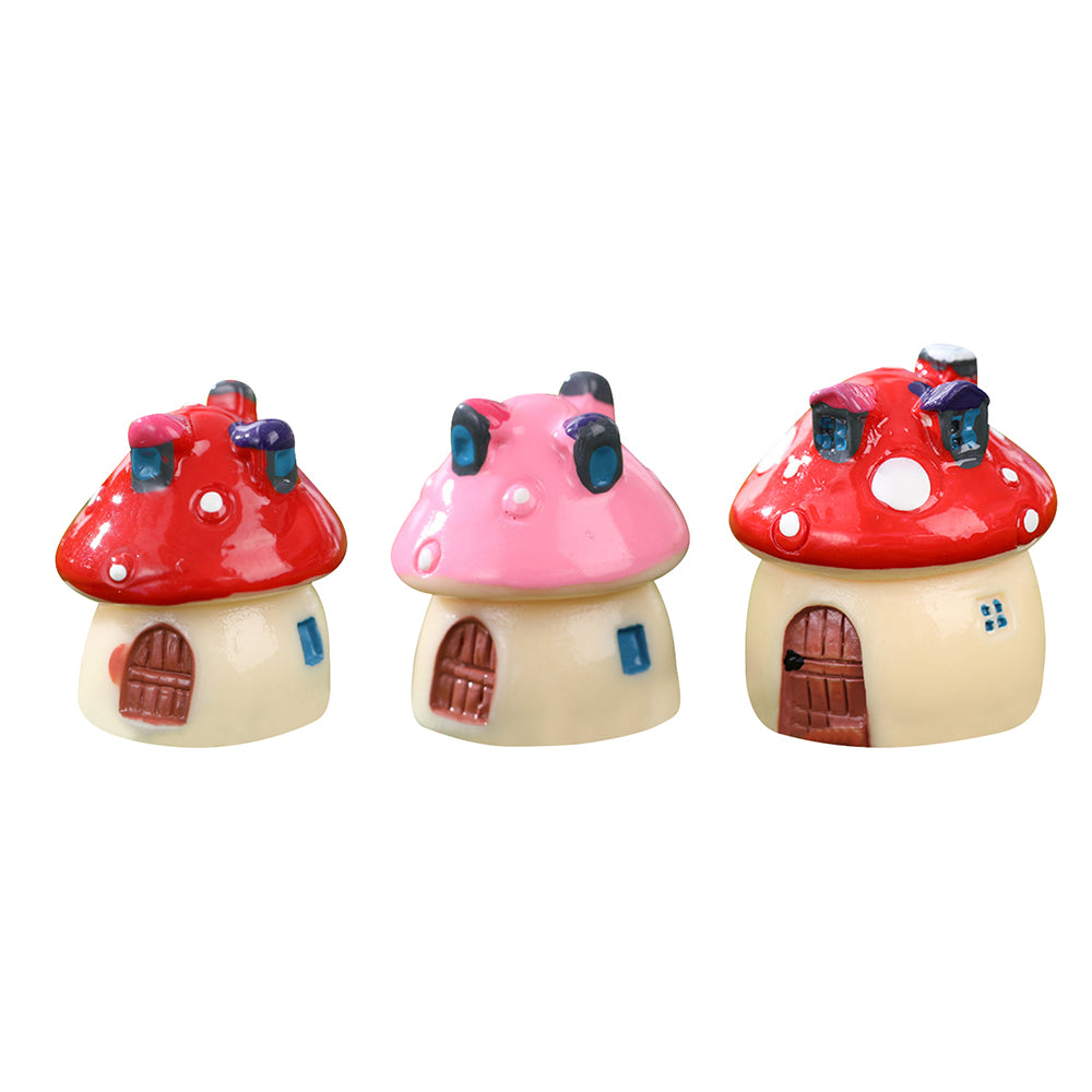 3Pcs Resin Miniatures Mushroom Statue Figurines Fairy Home Garden Decor