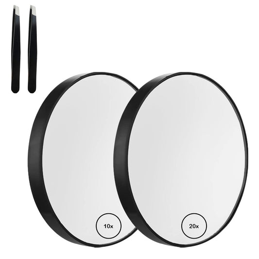 1 X Set of 2Pcs 10X and 20X Magnifying Makeup Mirror with Eyebrow Tweezers