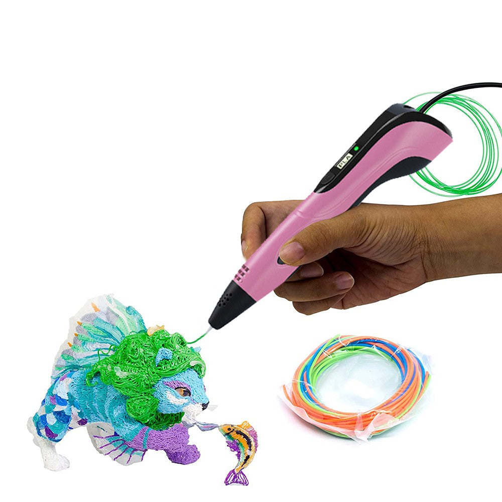 Kid 3D Printing Pen and 13 Rolls PLA Filament Set Children DIY Drawing Pen Pink