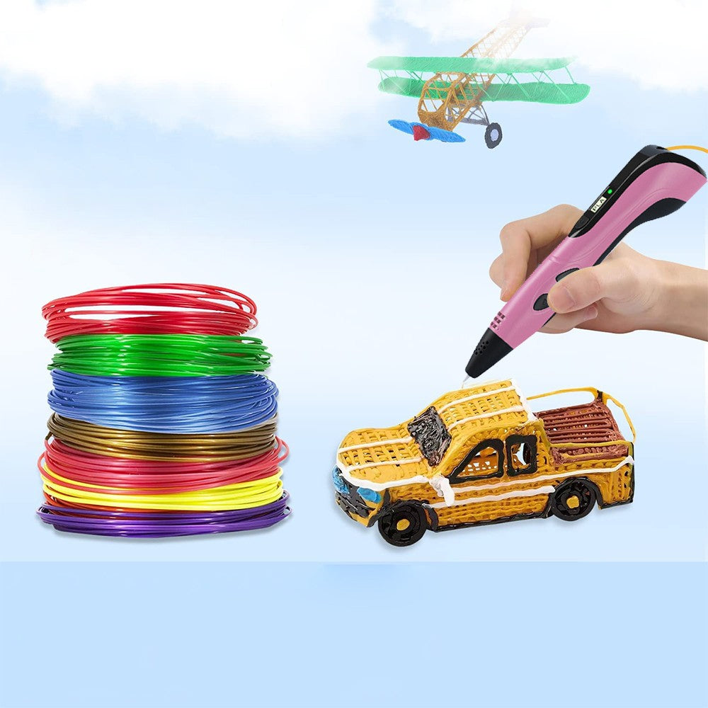 Kid 3D Printing Pen and 13 Rolls PLA Filament Set Children DIY Drawing Pen Pink