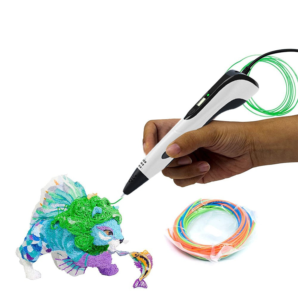 Kid 3D Printing Pen and 13 Rolls PLA Filament Set Children DIY Drawing Pen White