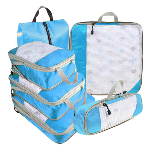 Set of 6Pcs Travel Storage Bags Clothes Organizer Pouch with Shoes Bag Blue