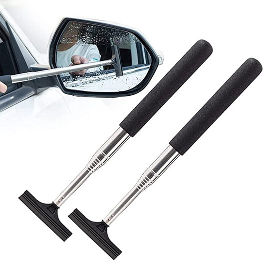 2 X Car Rearview Mirror Wiper with Telescopic Long Rod Mirror Cleaning Tool Automotive Accessories