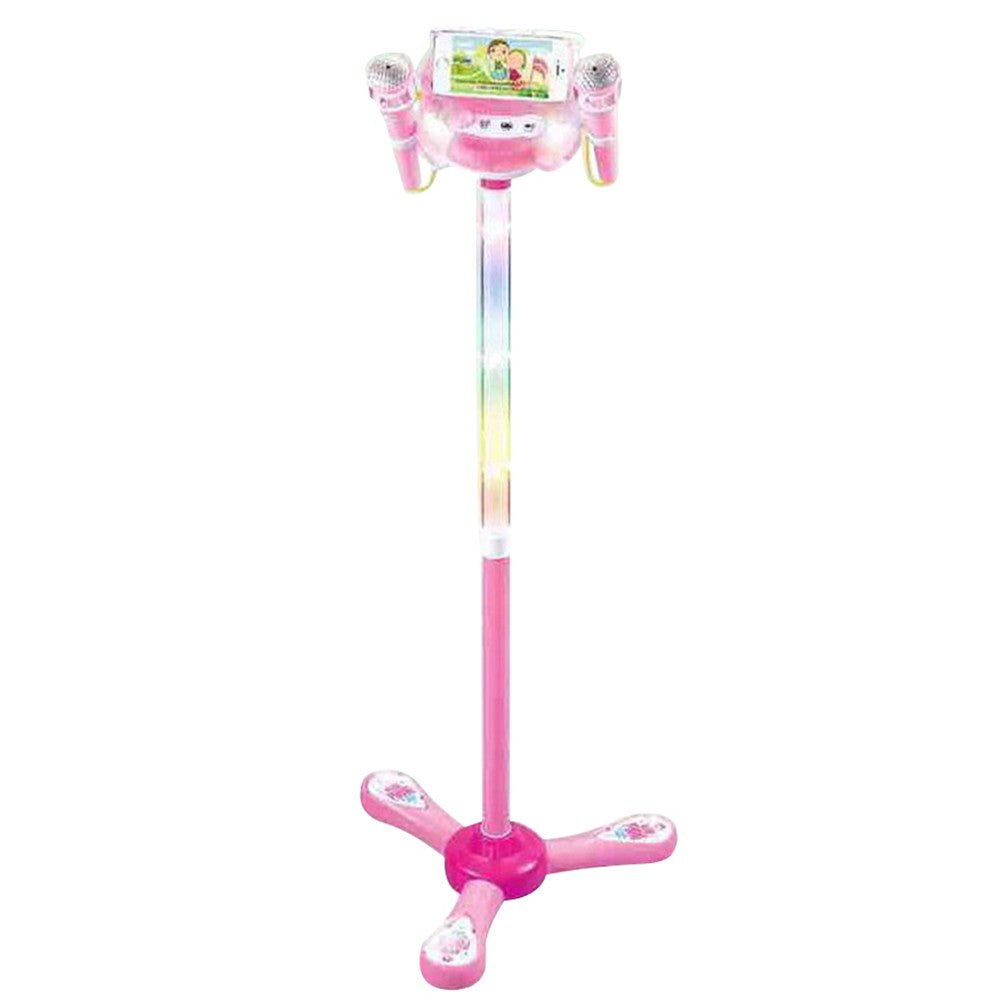 Kids Karaoke Machine with 2 Microphones Adjustable Stand Child Music Play Toys Pink