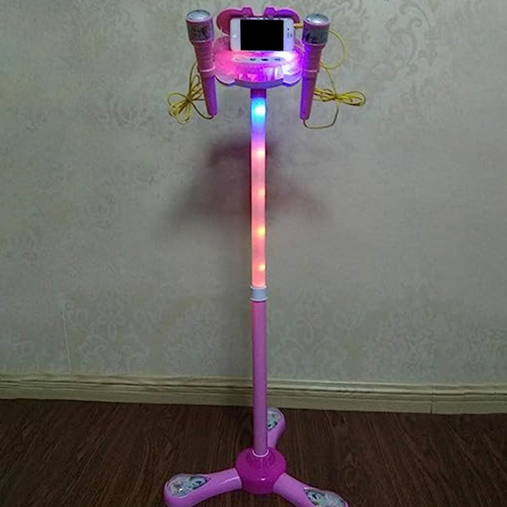 Kids Karaoke Machine with 2 Microphones Adjustable Stand Child Music Play Toys Pink