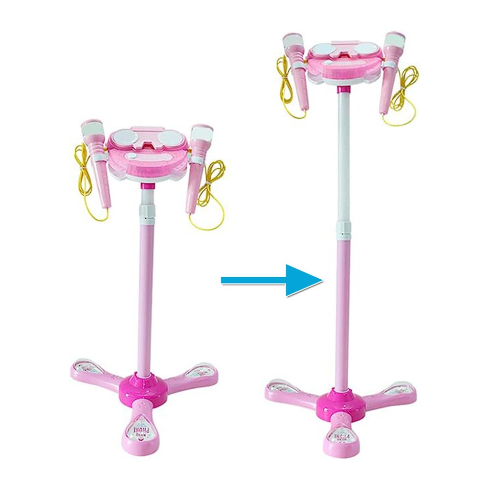 Kids Karaoke Machine with 2 Microphones Adjustable Stand Child Music Play Toys Pink