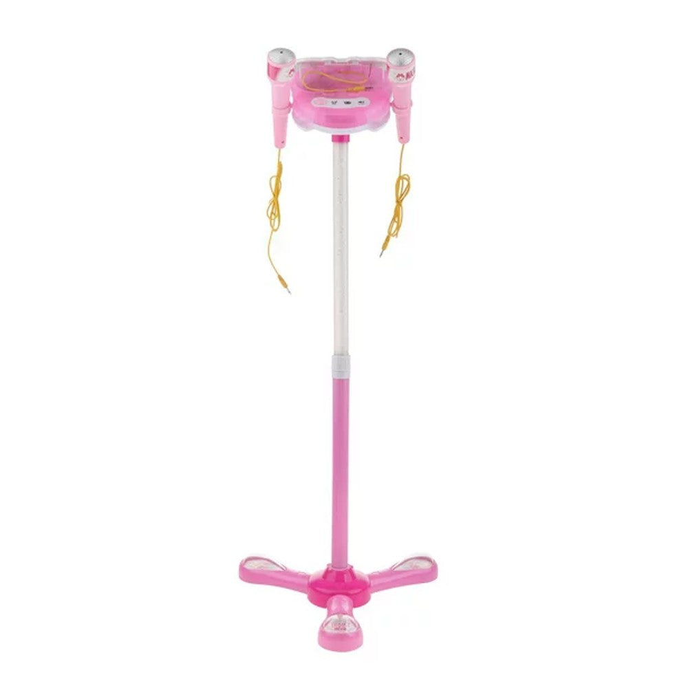 Kids Karaoke Machine with 2 Microphones Adjustable Stand Child Music Play Toys Pink