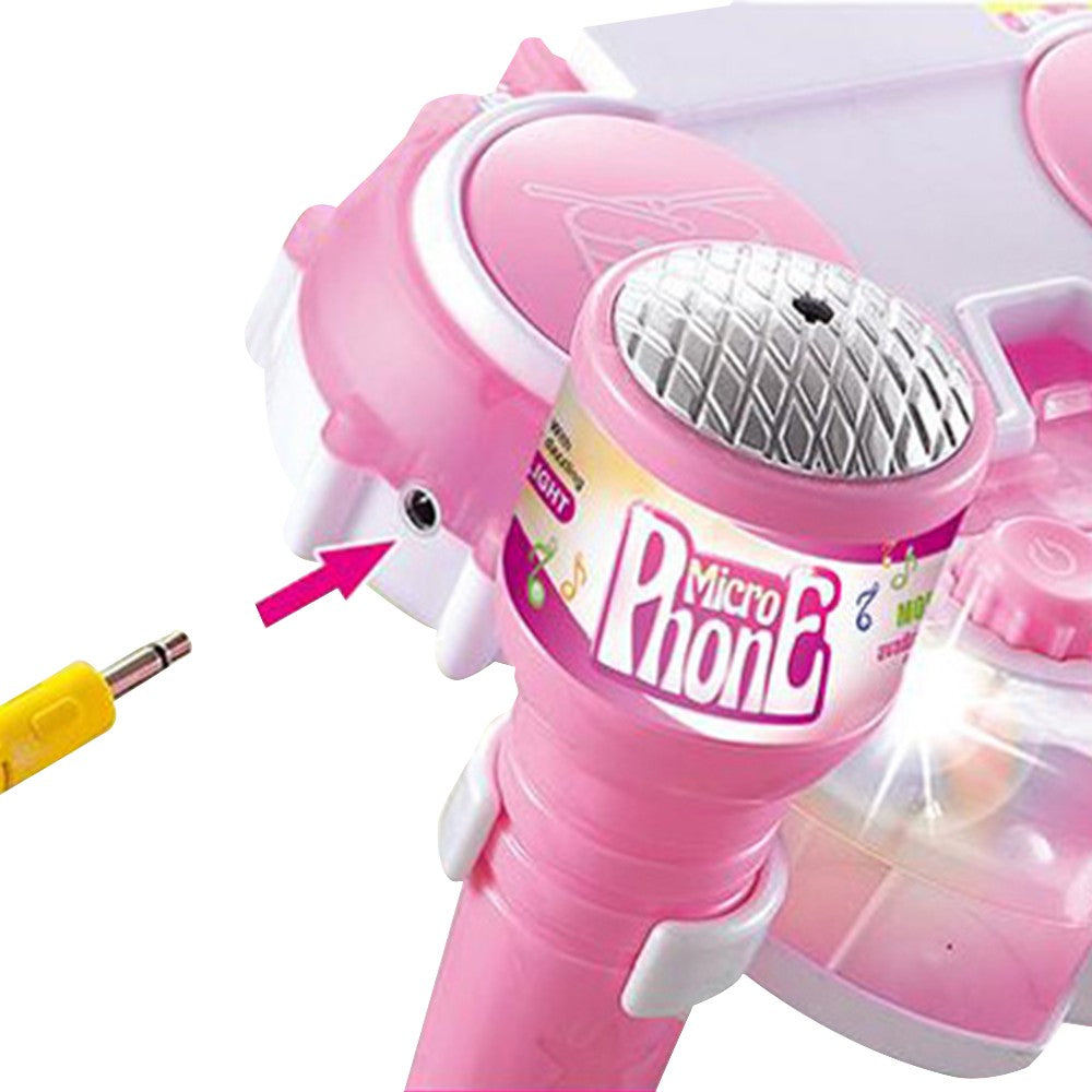 Kids Karaoke Machine with 2 Microphones Adjustable Stand Child Music Play Toys Pink