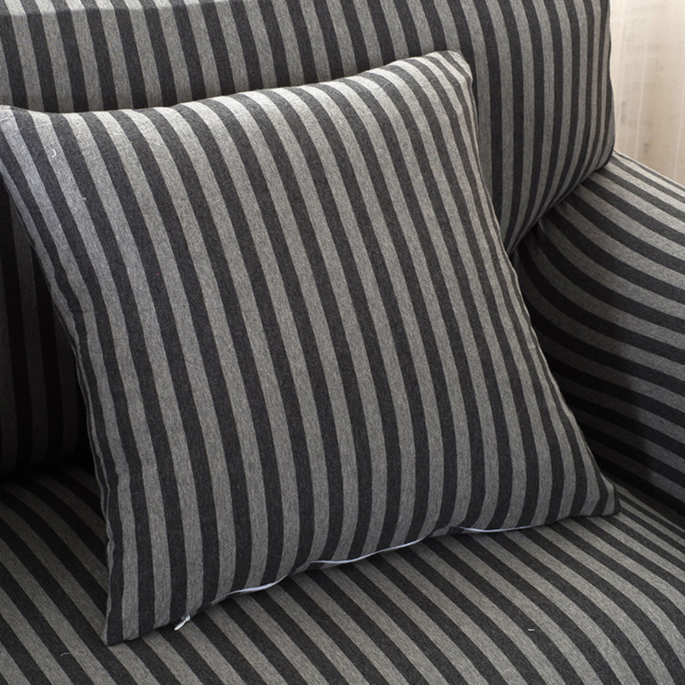 Double Seater Home Form-Fitting Elastic Cotton Sofa Cover - Grey Stripe