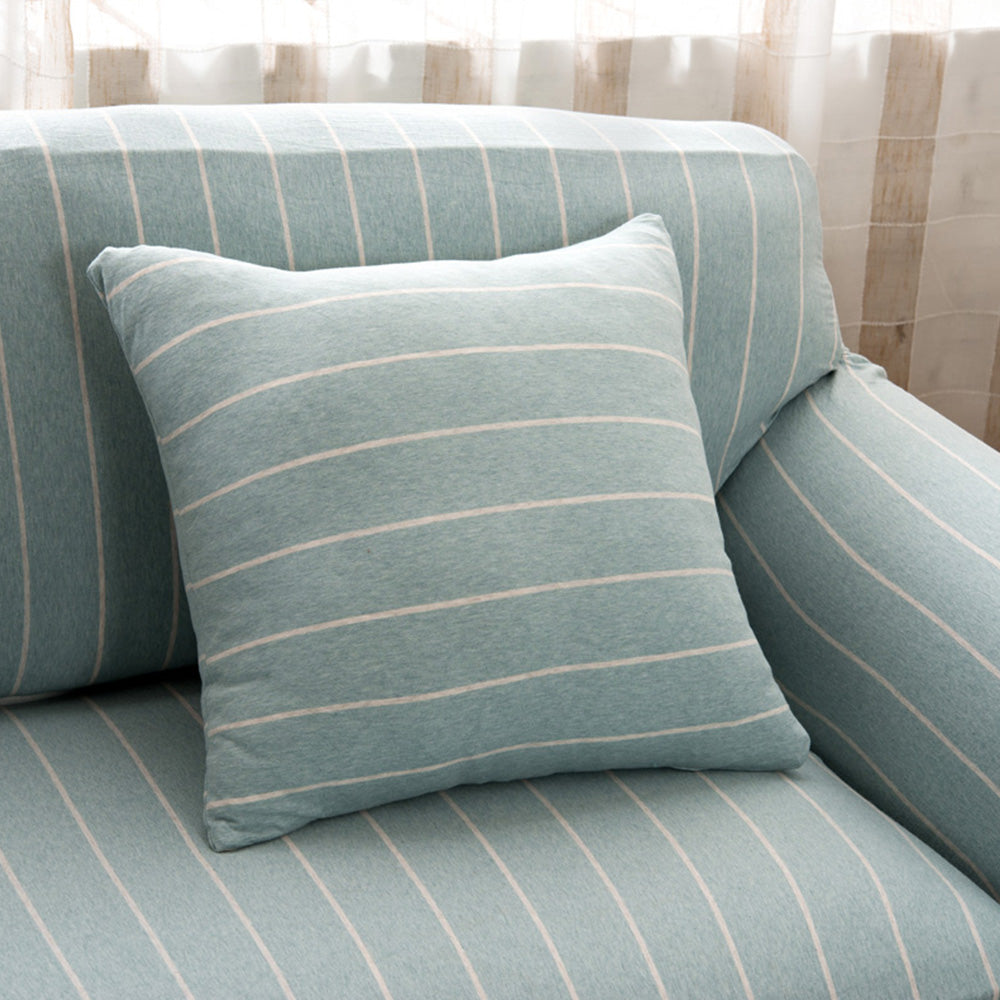 Three Seater Home Form-Fitting Elastic Cotton Sofa Cover - Light Blue Stripe