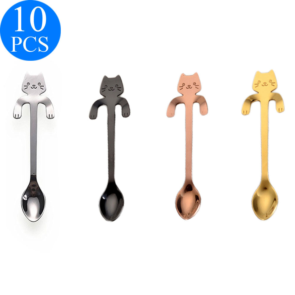 10 Pcs Stainless Steel Cute Cat Spoon