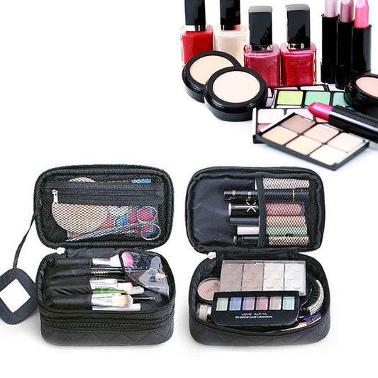 Two Layer Cosmetic Organiser with a Mirror, pink