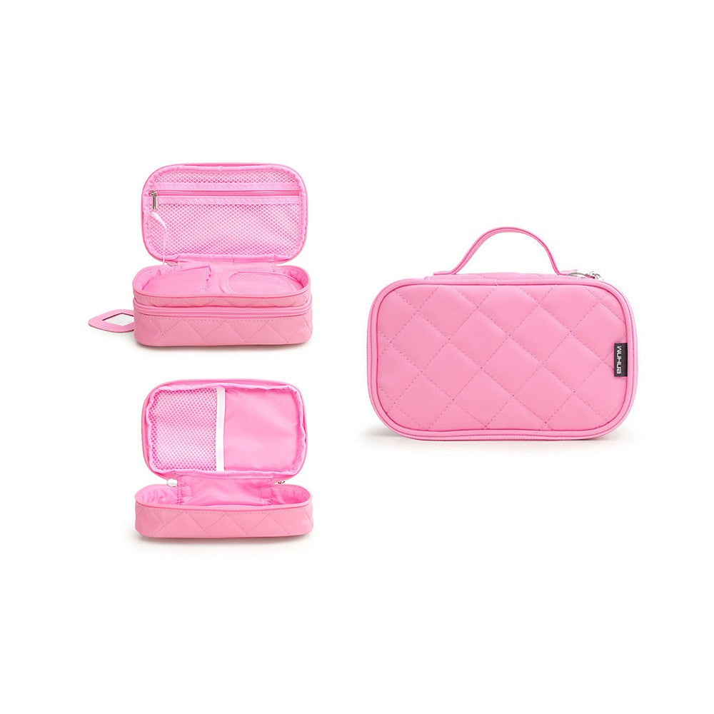 Two Layer Cosmetic Organiser with a Mirror, pink