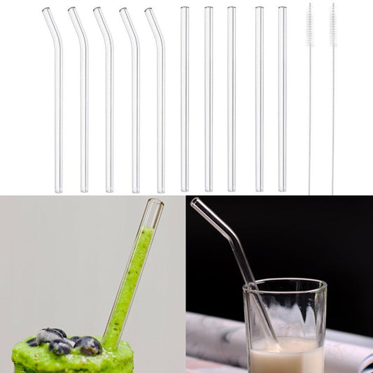 12Pcs Clear Glass Straw Set