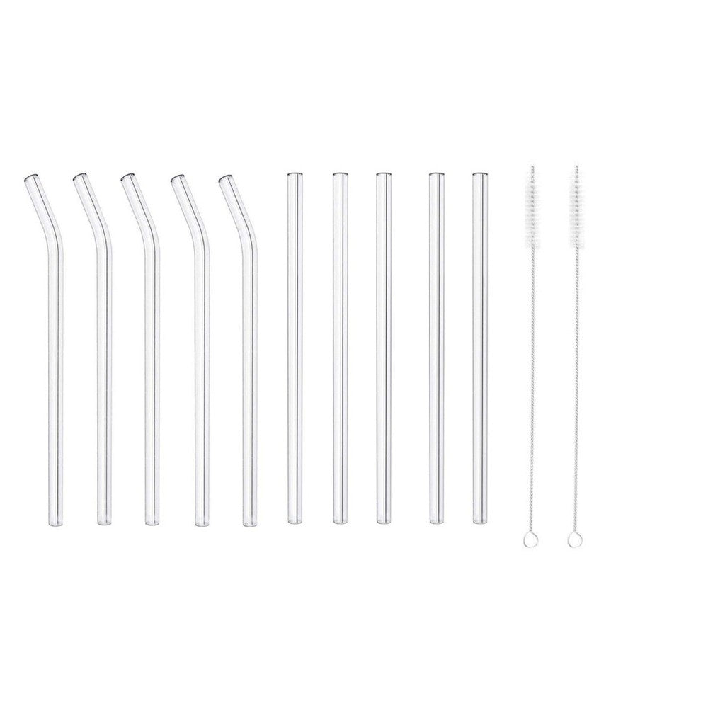 12Pcs Clear Glass Straw Set