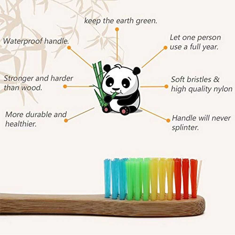 5 X Bamboo Toothbrushes with Rainbow Bristles