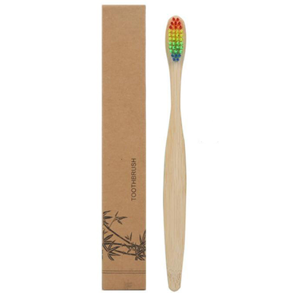 5 X Bamboo Toothbrushes with Rainbow Bristles