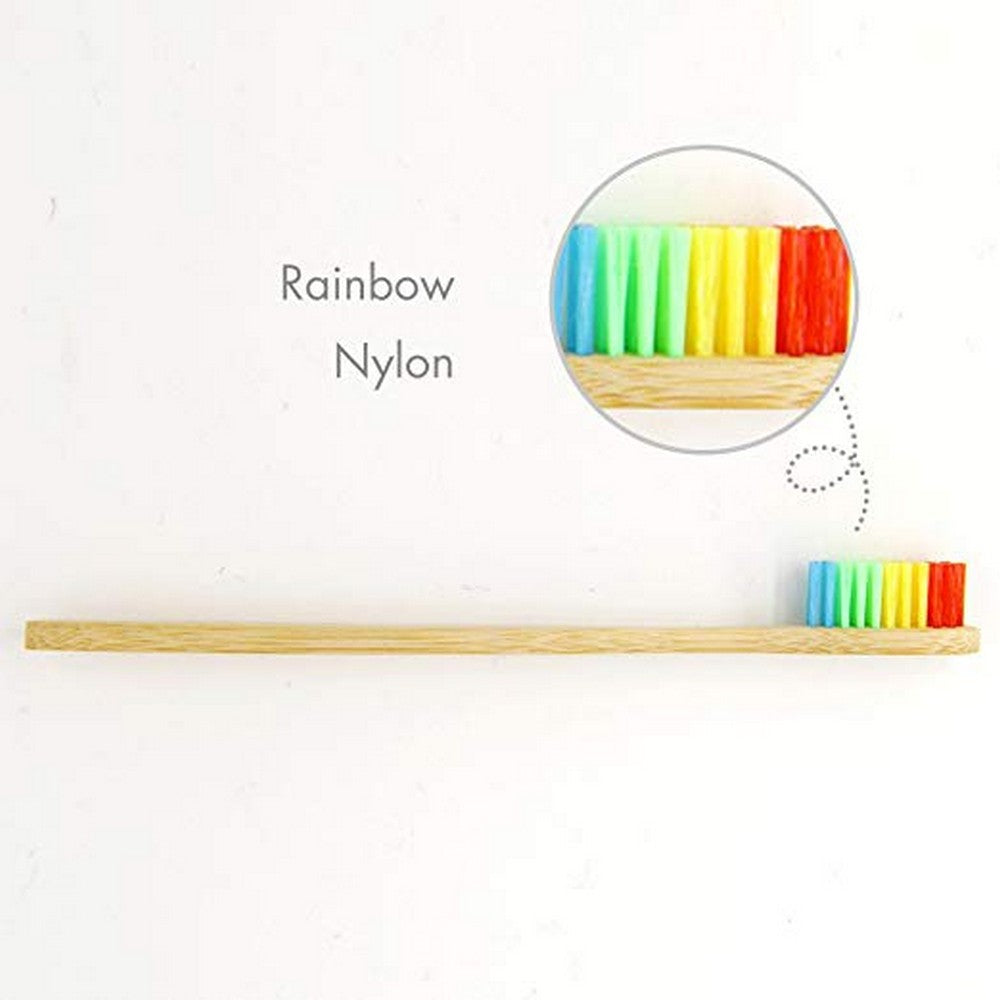 5 X Bamboo Toothbrushes with Rainbow Bristles