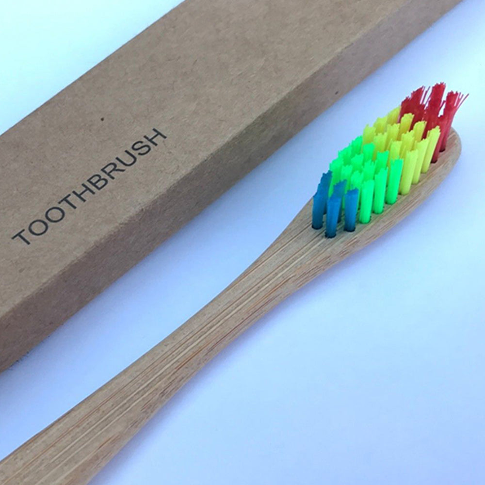 5 X Bamboo Toothbrushes with Rainbow Bristles