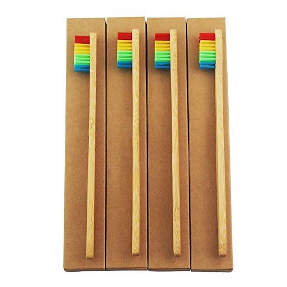 5 X Bamboo Toothbrushes with Rainbow Bristles