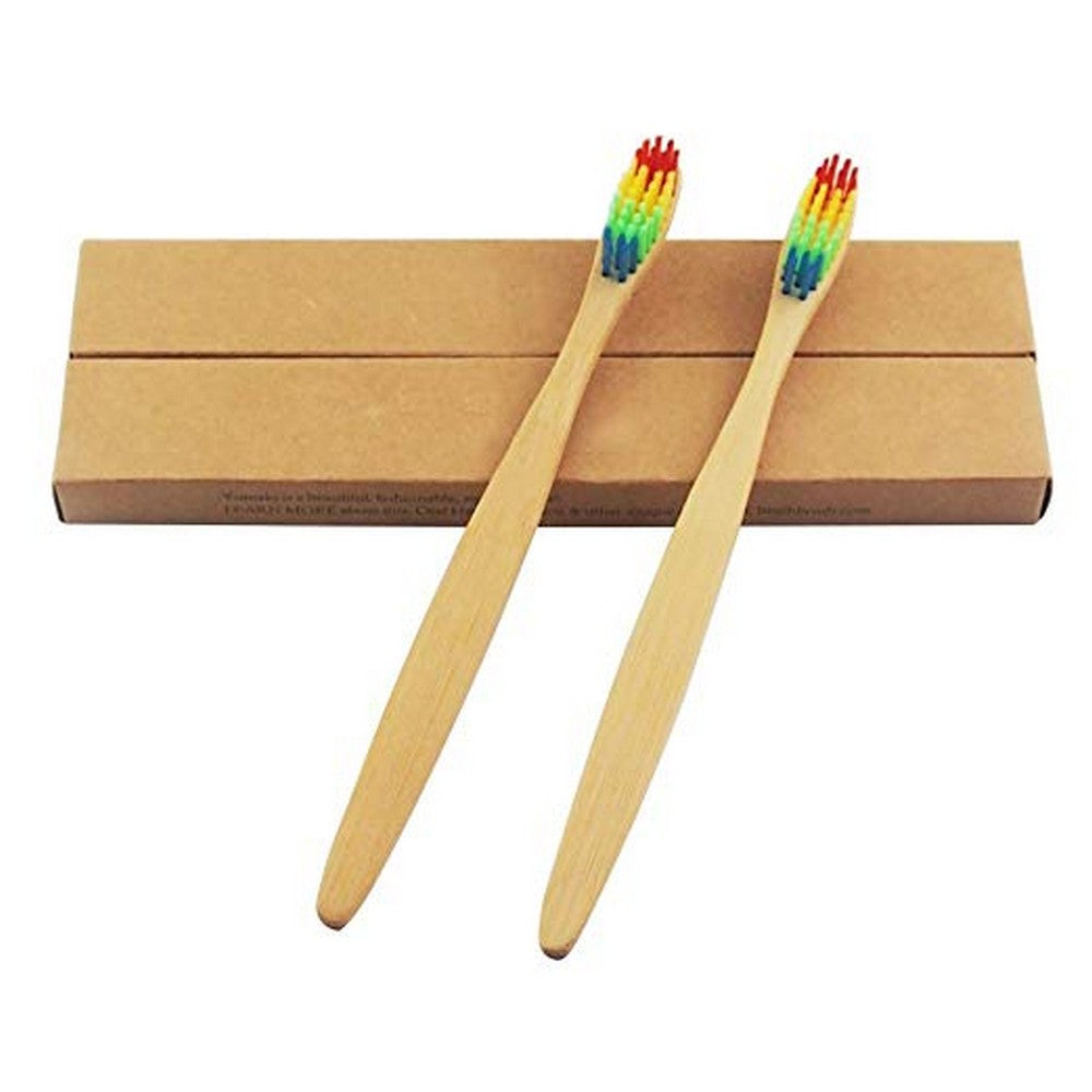 5 X Bamboo Toothbrushes with Rainbow Bristles