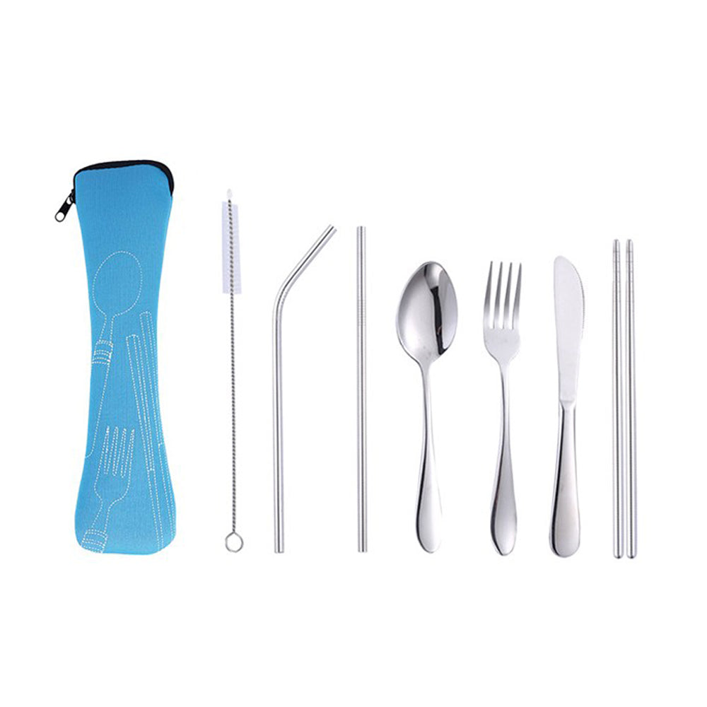 2 Pack 7Pcs Travel Utensils with Case Black and Blue