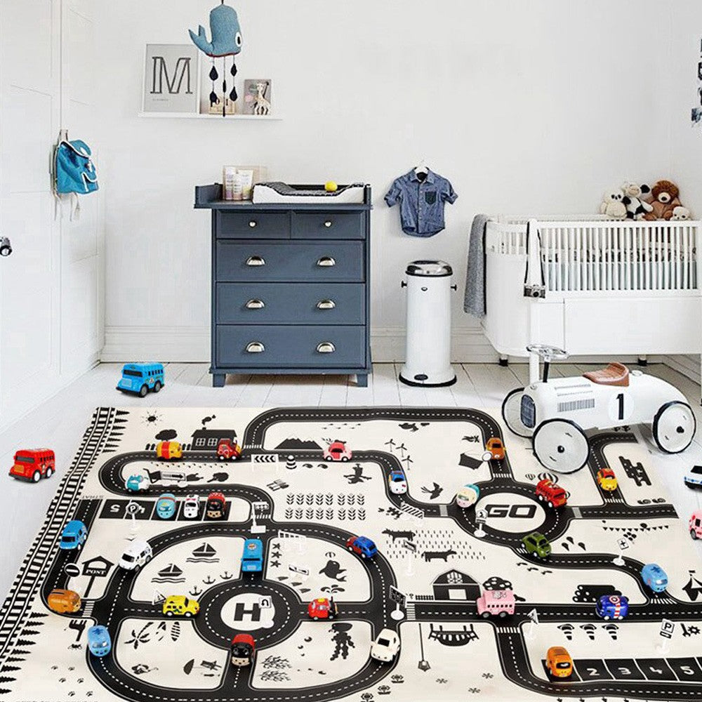 130x100cm Kids Playmat Cars Transport Toy Car Rugs Children Play Mat Kids Carpet Black and White