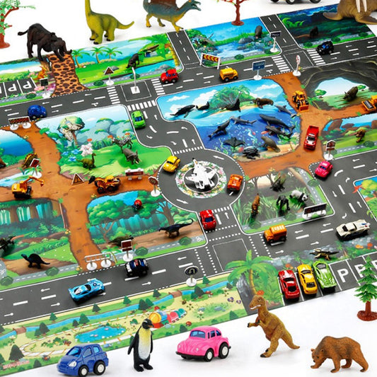 130x100cm Kids Playmat Cars Transport Toy Car Rugs Children Play Mat Kids Carpet Dinosaur Park Theme