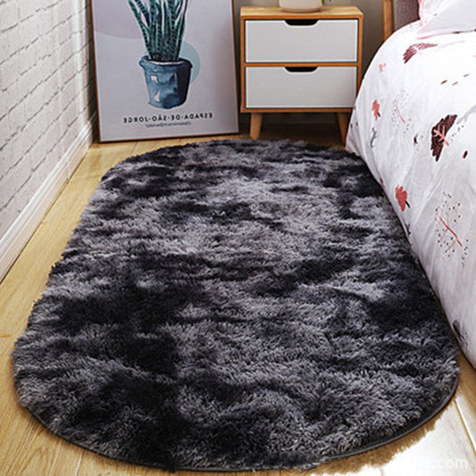 50x160cm Tie Dye Soft Oval Fluffy Plush Area Rug Bedroom Carpet Dark Grey