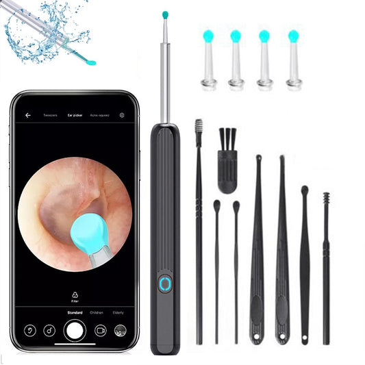 Ear Cleaner Ear Wax Removal Otoscope with Camera with 8Pcs Ear Pick Kit Black