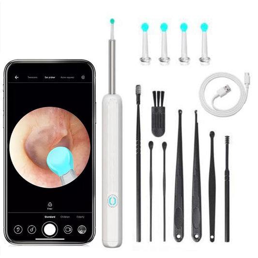 Ear Cleaner Ear Wax Removal Otoscope with Camera with 8Pcs Ear Pick Kit White