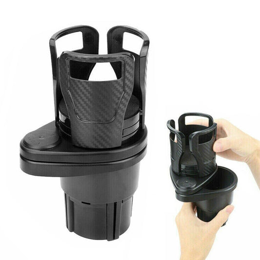 360 Rotating 2 in 1 Car Cup Holder Expander Car Drink Bottle Rack Carbon Black