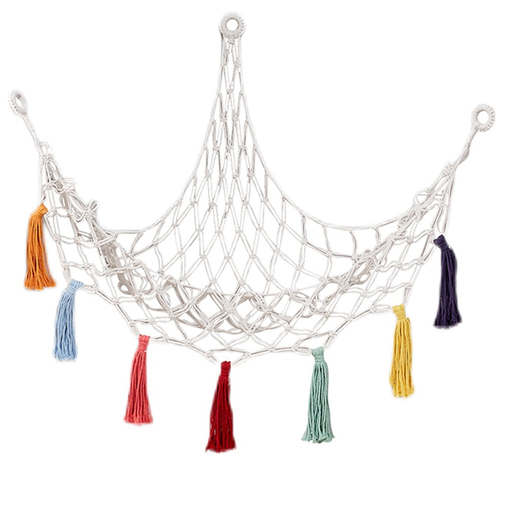 Boho Plush Toy Hammock Kids Room Toys Hanging Storage Net with Colorful Tassel