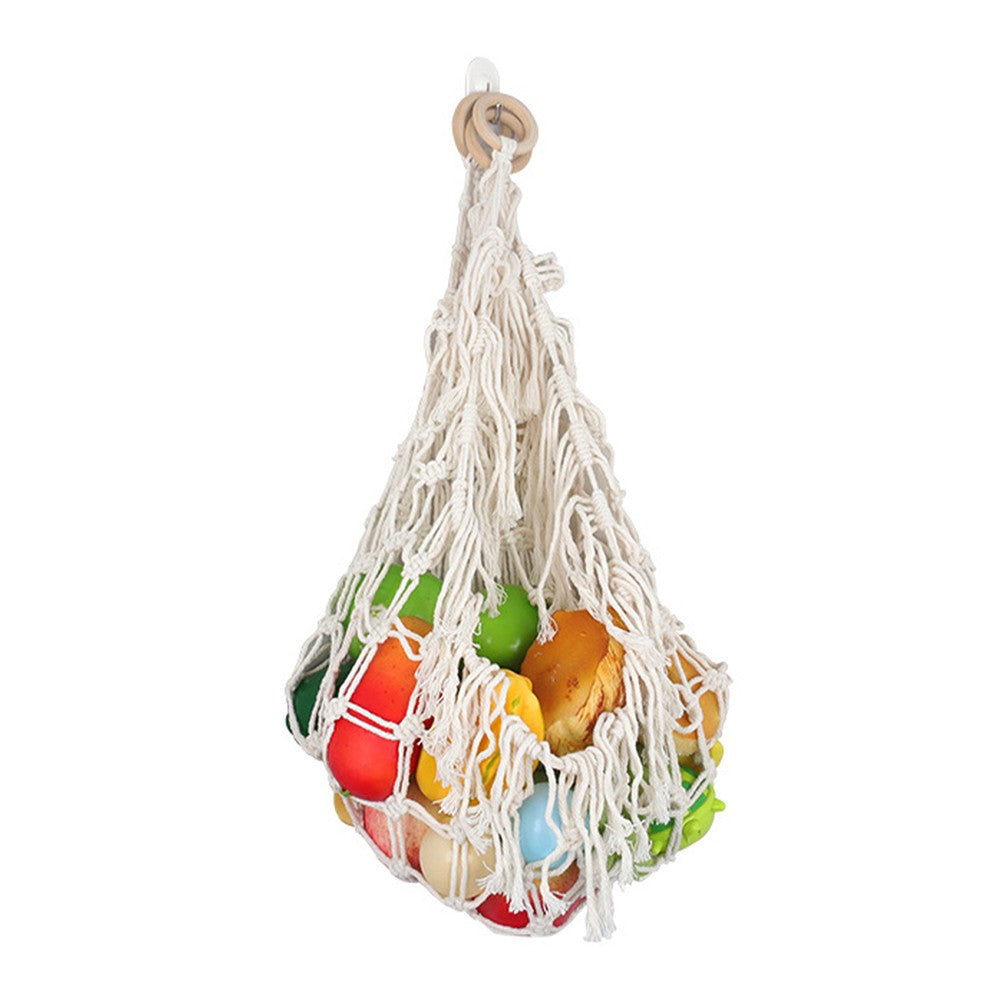 Boho Plush Toy Hammock Kids Room Toys Hanging Storage Net with White Tassel