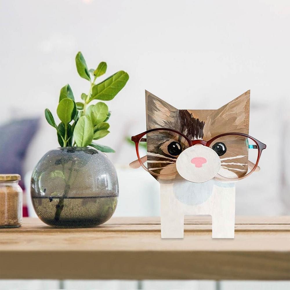 Wooden Eyeglasses Holder Cat Design Eyes Glasses Display Stand Home Decor