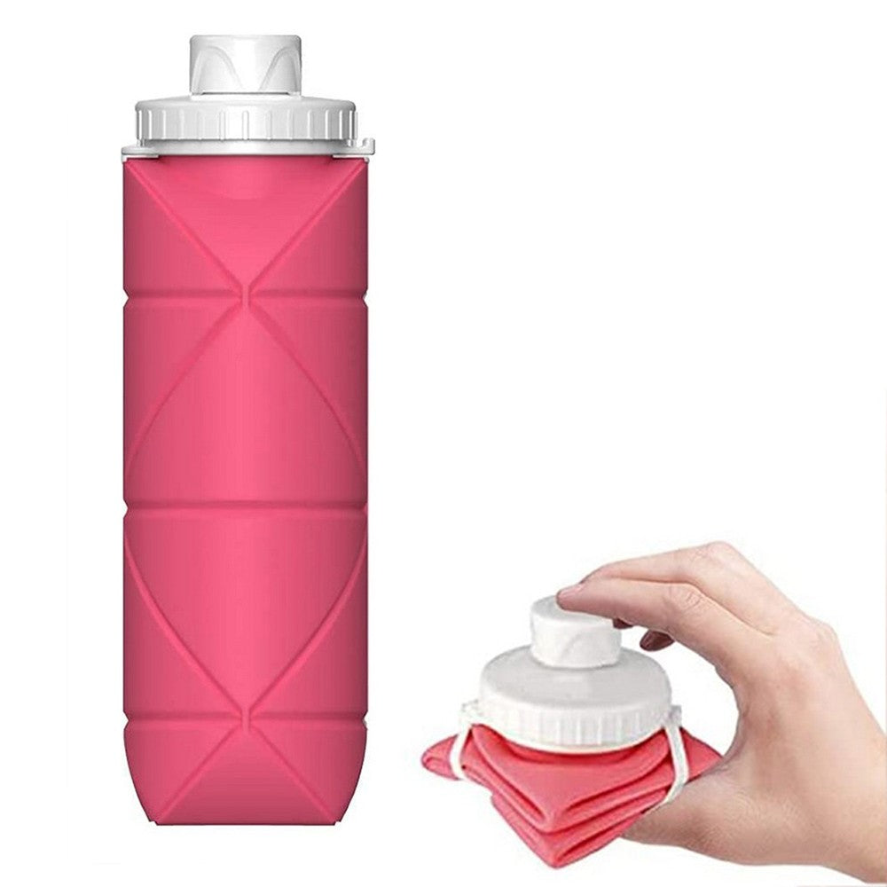 600ml Collapsible Silicone Water Bottle Reusable Leakproof Water Bottle Pink