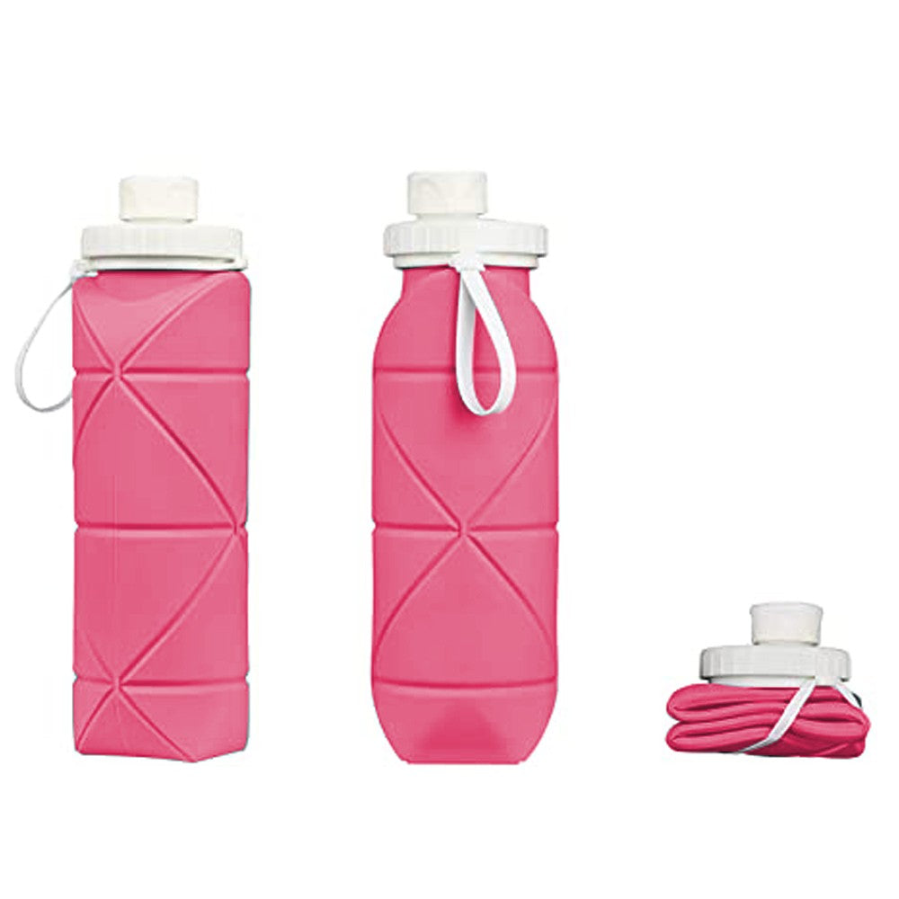 600ml Collapsible Silicone Water Bottle Reusable Leakproof Water Bottle Pink