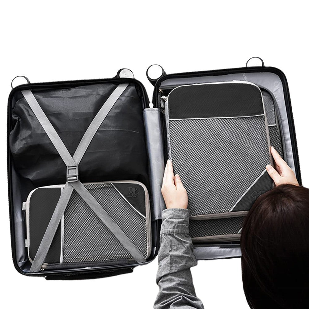 Set of 6Pcs Travel Compression Packing Cubes Expandable Storage Organizers Black