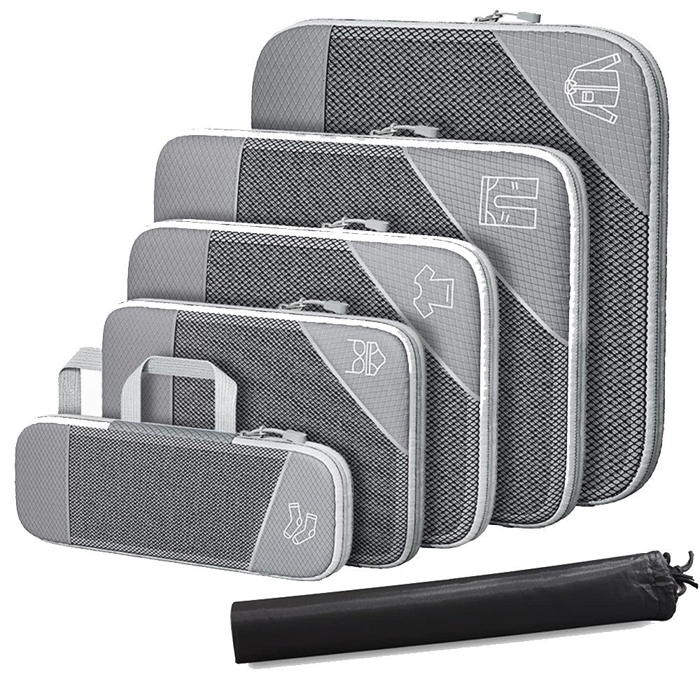 Set of 6Pcs Travel Compression Packing Cubes Expandable Storage Organizers Grey