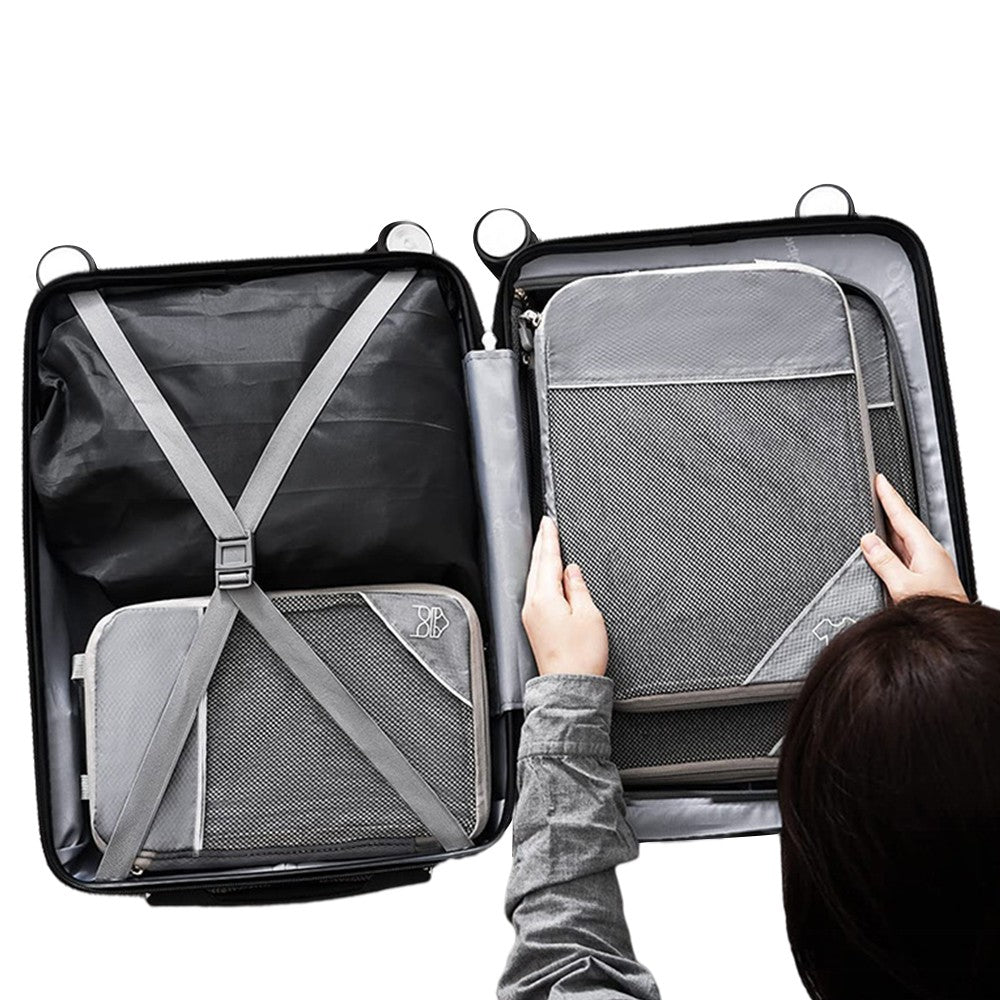 Set of 6Pcs Travel Compression Packing Cubes Expandable Storage Organizers Grey