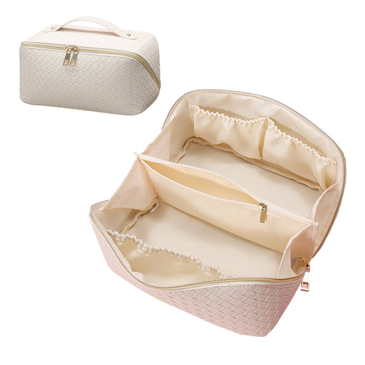 Large Capacity Travel Makeup Bag Cosmetic Organizer Makeup Brushes Bag White