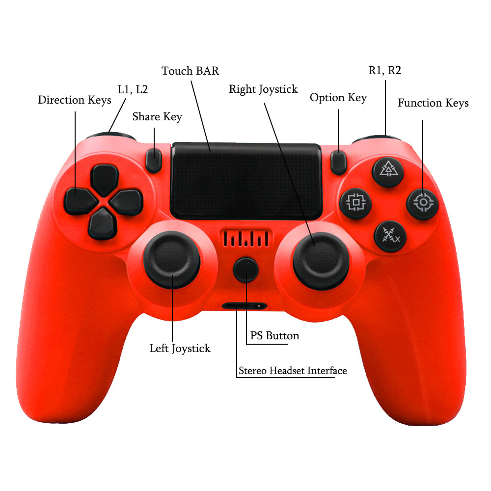 USB PS4 Wireless Controller Gamepad Remote Compatible with DualShock Red