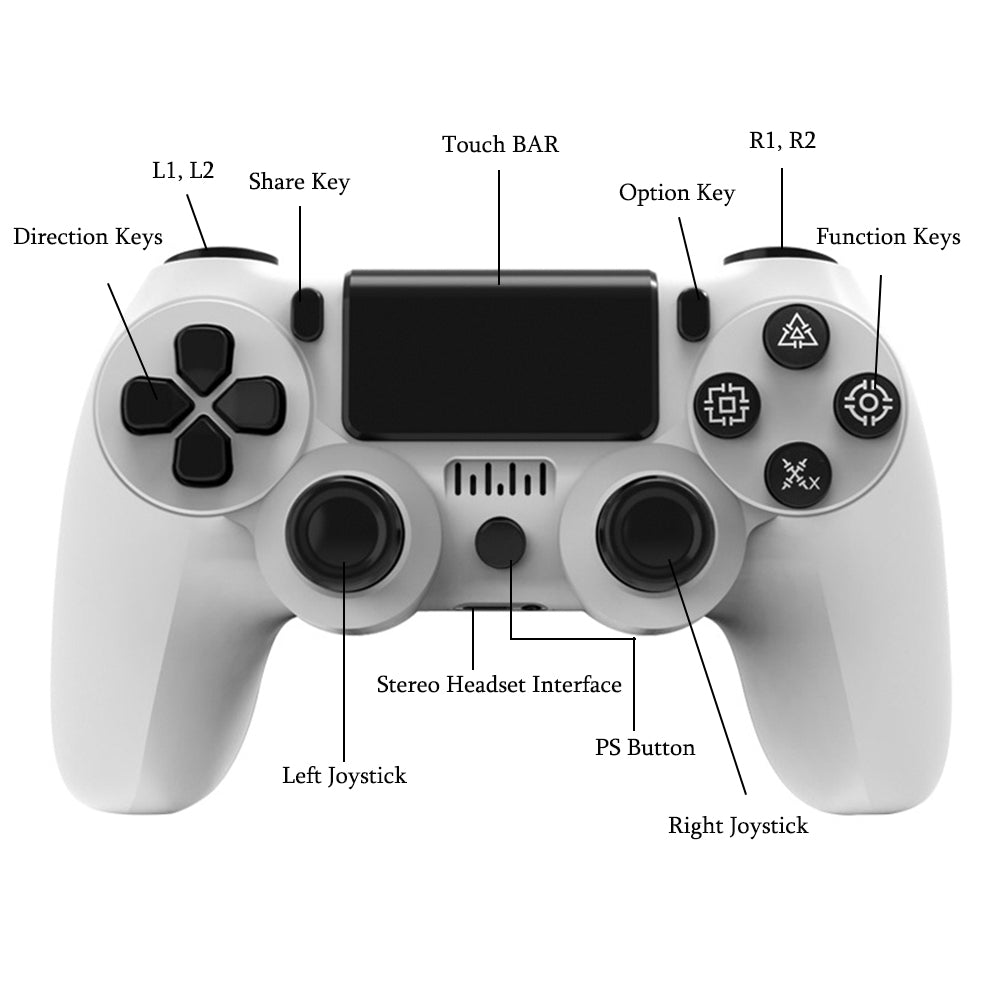 USB PS4 Wireless Controller Gamepad Remote Compatible with DualShock White