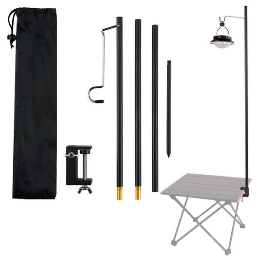 Collapsible Aluminium Alloy Camping Lantern Stand with Stake and Hook Black