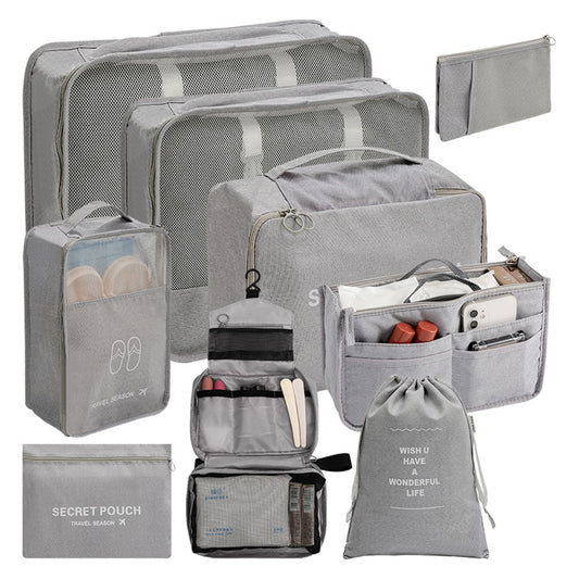 Set of 9Pcs Cubes Travel Storage Bags Packing Organizers with Shoes Bag Grey