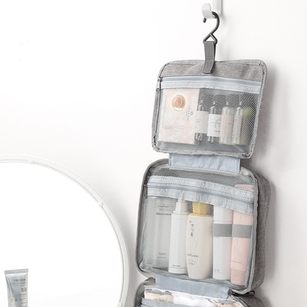 Large Capacity Travel Toiletry Bag Makeup Storage Bag with Hanging Hook Grey