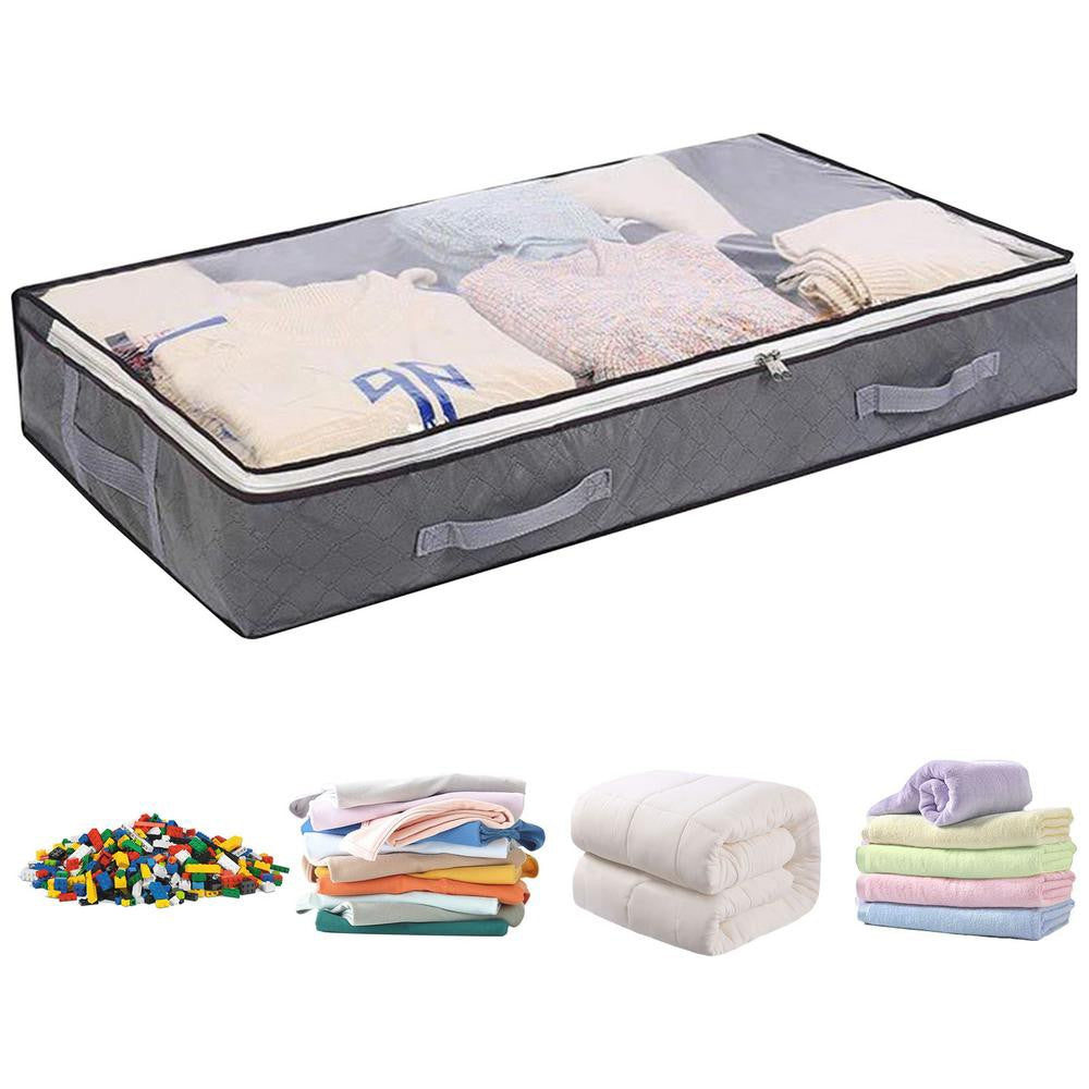 2 X Foldable Under Bed Clothes Storage Bag Blanket Organizer Containers Grey