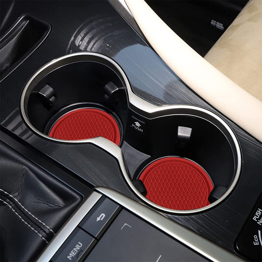 4Pcs Car Cup Coasters Non-Slip Cup Holder Mat Car Interior Accessories Red