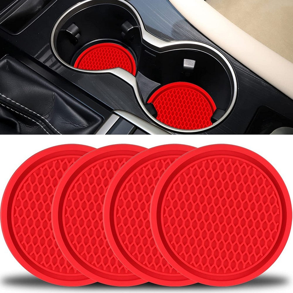 4Pcs Car Cup Coasters Non-Slip Cup Holder Mat Car Interior Accessories Red